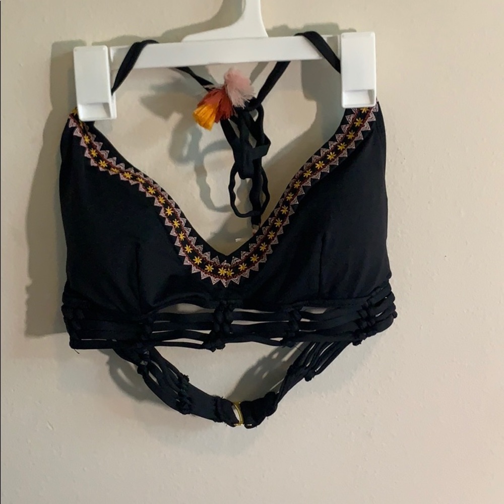 Triangle black tie bikini top